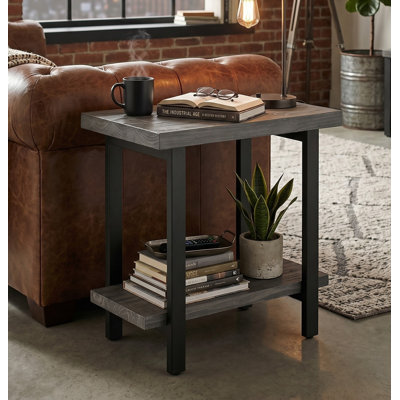 Pomona 2-Tier End Table with Metal Legs (Slate Gray)