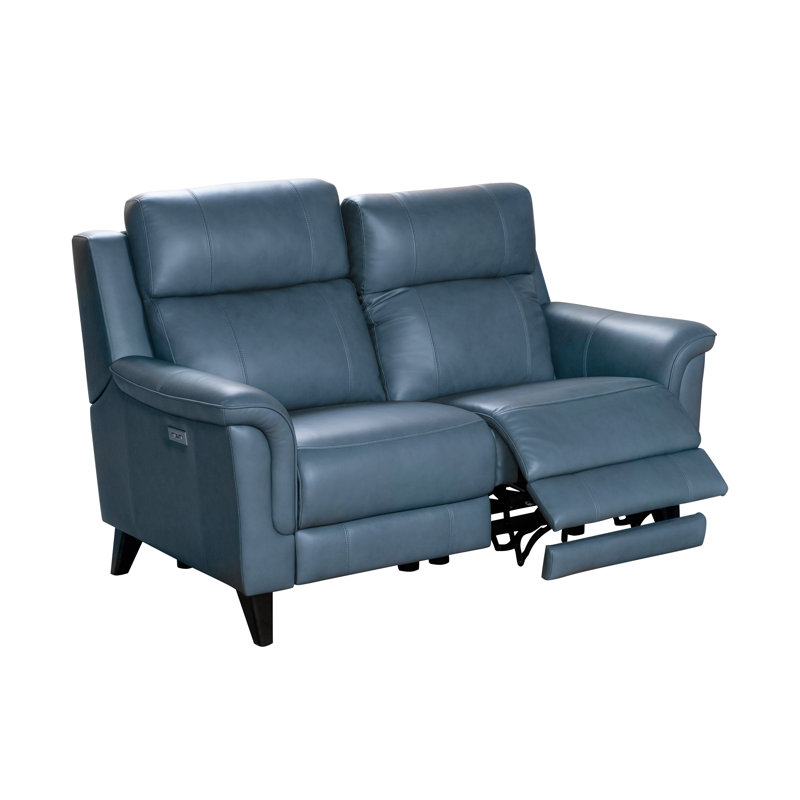 Neabsco 63" Leather Match Pillow Top Arm Reclining Loveseat, Masen Bluegray Leather Match