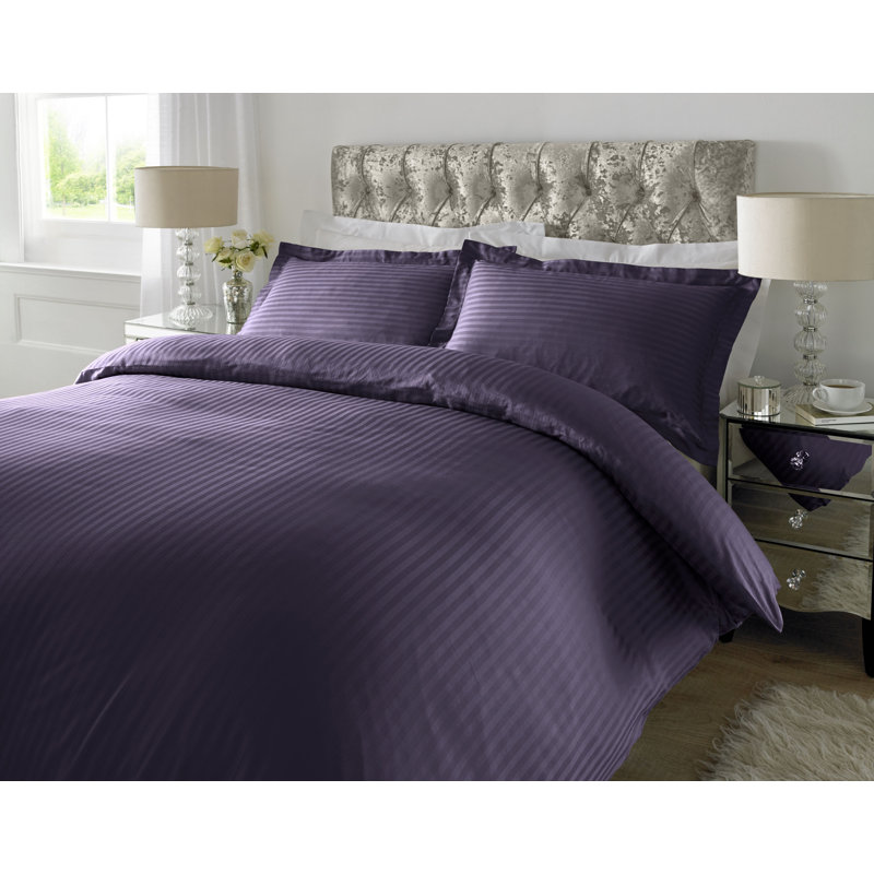 Satin Striped Duvet Cover Set with Pillowcases, Aubergine, Double - 2 Standard Pillowcases
