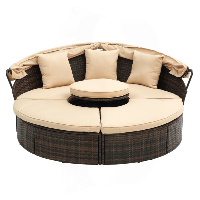 Canapé-lit d'extérieur en rotin avec baldaquin Bali, Beige