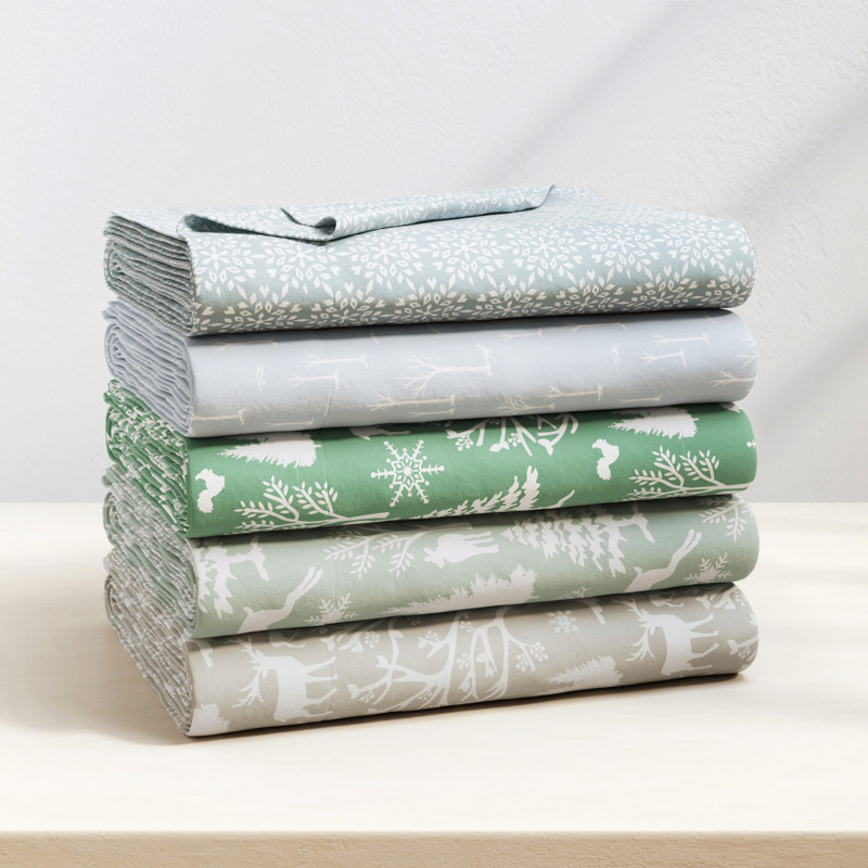 100% Turkish Cotton Flannel Lodge Sheet Sets, Birch Trail, Full Sheet Set with 2 Pillowcases