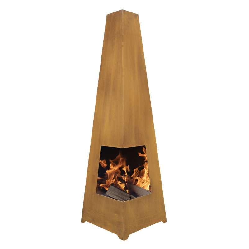 Gebke Square Steel Wood Burning Smokeless Chimnea, Corten Steel