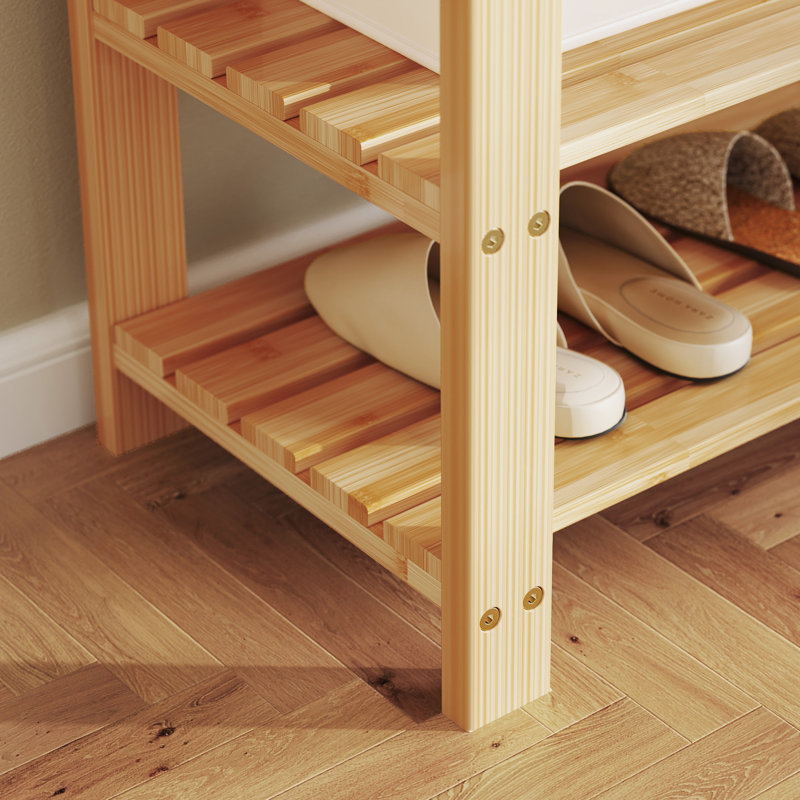 6-9 Pair of Shoes Natural Bamboo Shoe Rack Bench, 3-Tier Multi-Functional Shoe Storage and Bench, Space-Saving Organizer