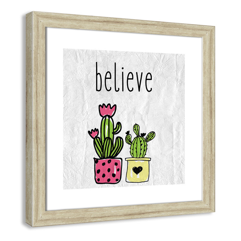 Cactus B, art encadré, H 16 po x l 16 po x P 0,6 po, Beige Flat Framed