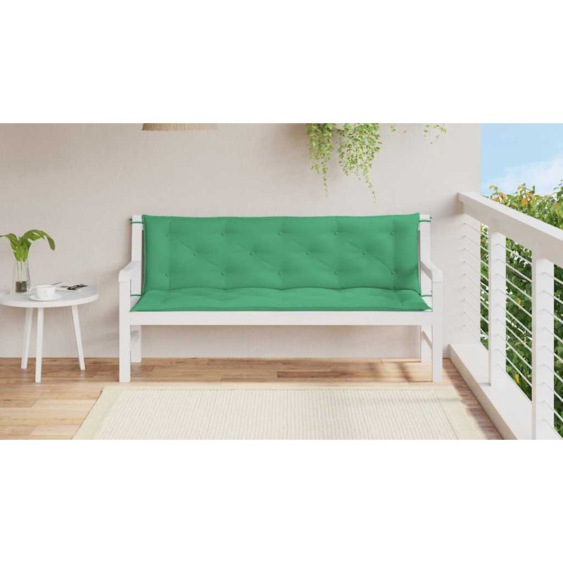 Garden Bench Cushion Set of 2 Green Oxford Fabric 100 Percent Polyester Outdoor Seating Pads, Fabric - Green