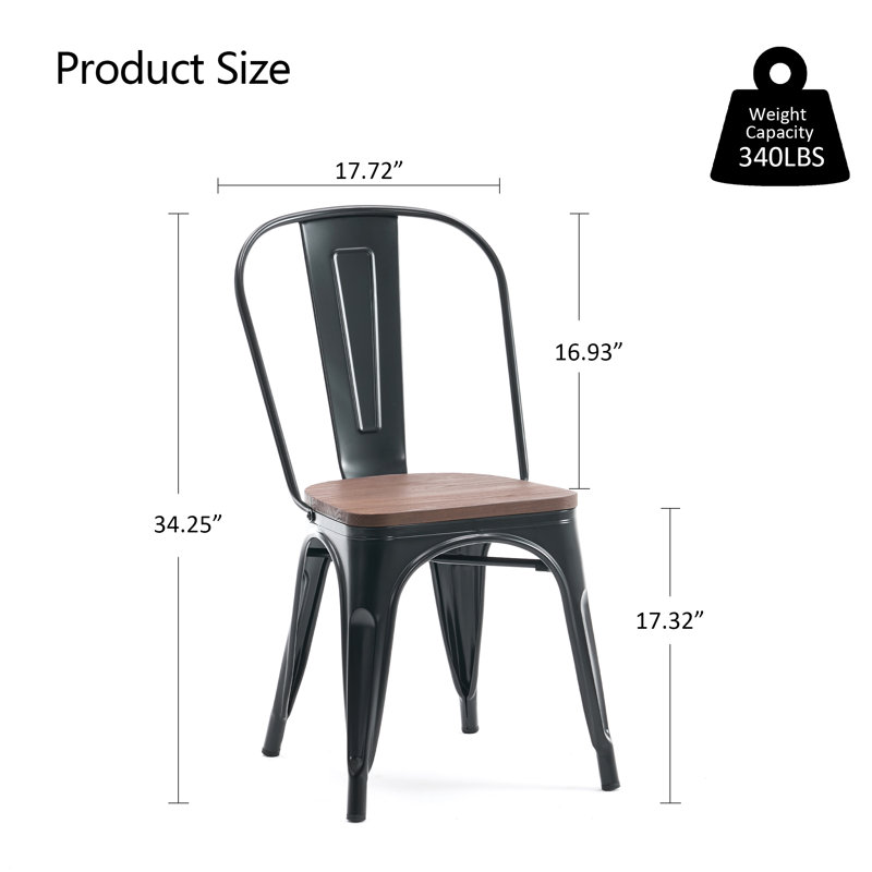 Augustine 17.7'' H Metal Stacking Side Chair, Black