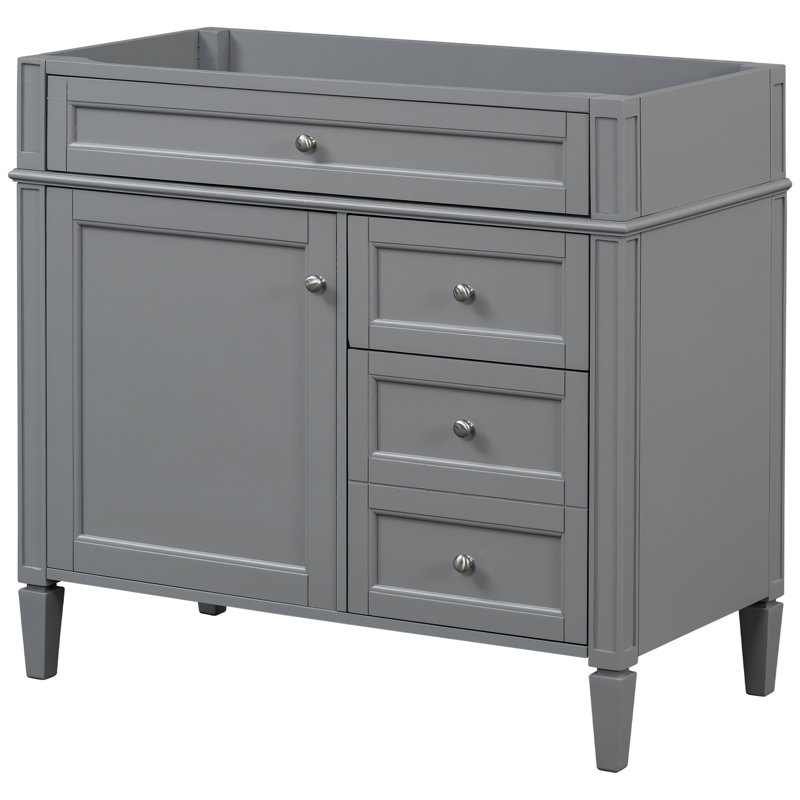 Meuble-lavabo gris, 3 tiroirs avec tiroir rabattable, structure en bois massif, look moderne, rangement pour porte d'armoire 36 po, bois, gris, 2 tablettes