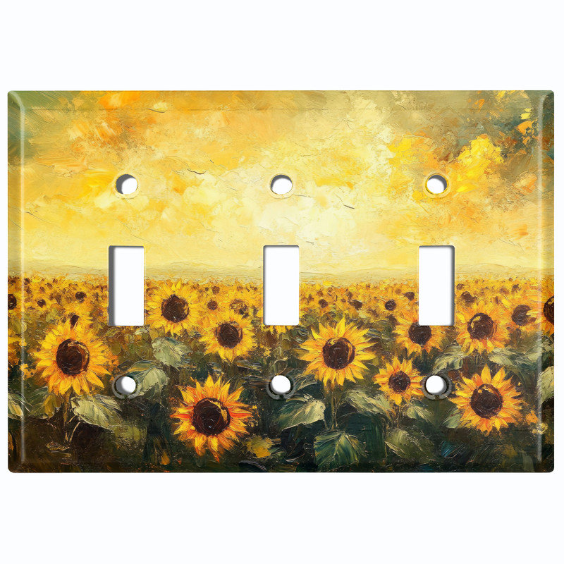 Couvercle de plaque d'interrupteur en métal; Bascule à 3 bandes standard des États-Unis - image imprimée d'art de tournesol