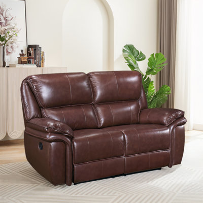 Double Reclining Loveseat Brown Leather Luxurious Comfort Style Living Room Furniture