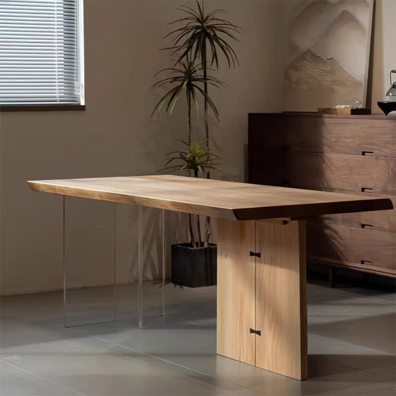 Modern simple solid wood acrylic dining table set, 29.5"H x 94.4"L x 35.4"W