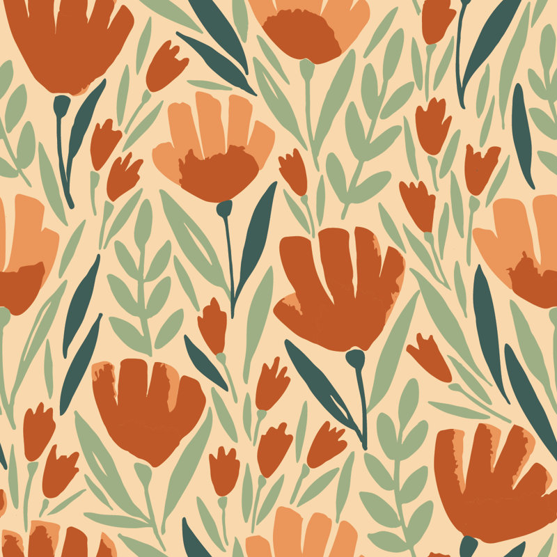 Panneau de fleurs dessinées à la main L 8,33 pi x l 100 po