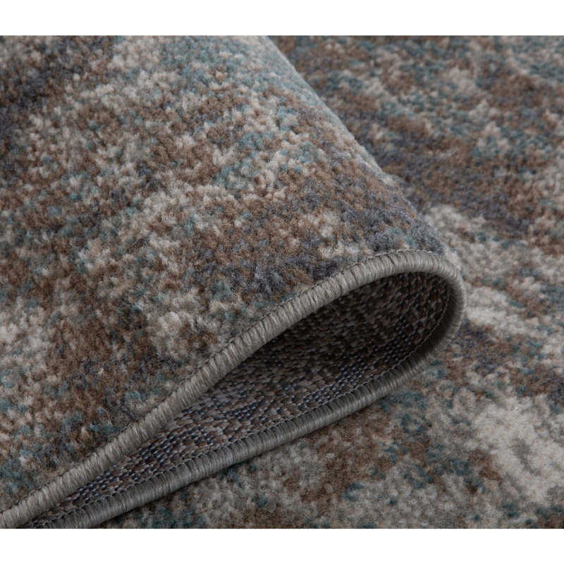 Tapis taupe / bleu mer Nemohan, Rond 7 pi 10 po