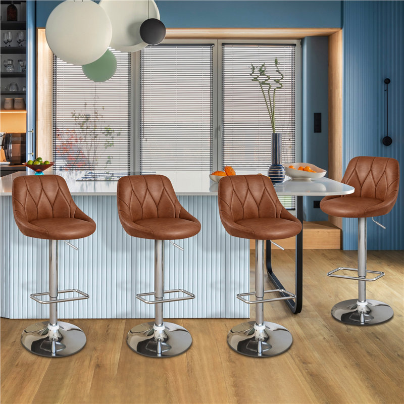 color Height Adjustable Swivel Bar Stool, Brown