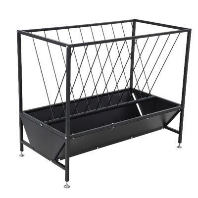 Mangeoire à foin robuste 2 en 1 - moule à grain 30 gallons avec mangeoire à foin, acier thermolaqué noir / thermolaqué pour veau, mouton, cheval et chèvre, ferme et pâturages