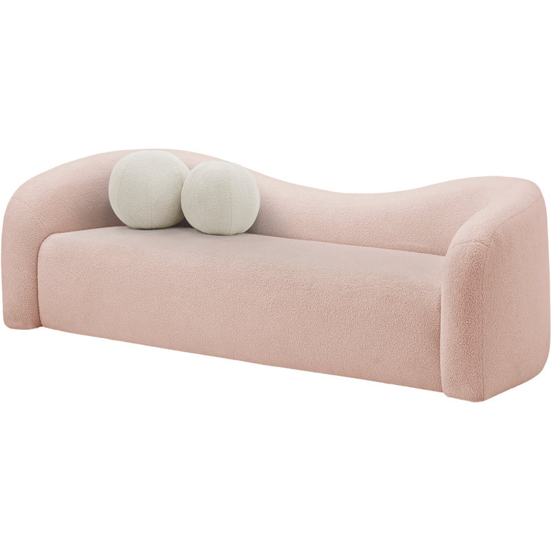 Kali 86" Upholstered Sofa, Pink Faux Shearling Teddy Fabric