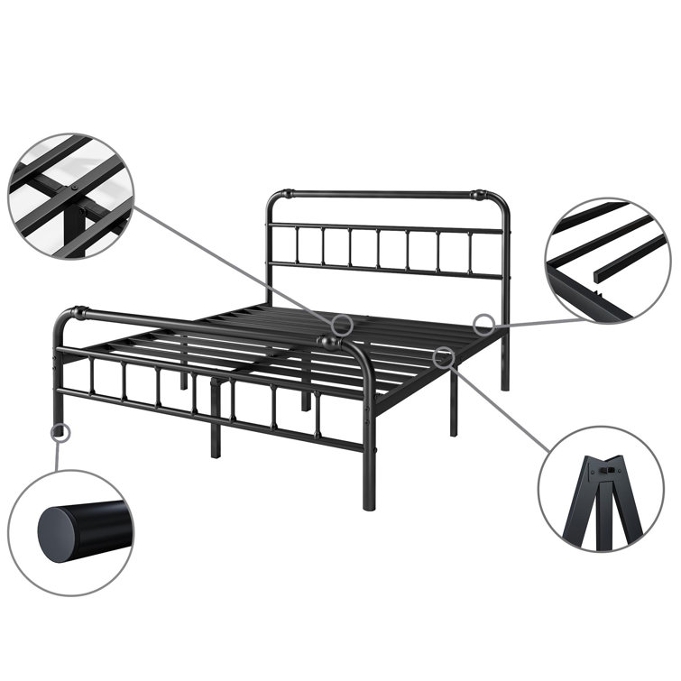 Dequesha Heavy-Duty Anti-Sway 18-inch Steel Tube Iron Bed with Headboard Under The Bed for Storage Williston Forge Size: Full / Double