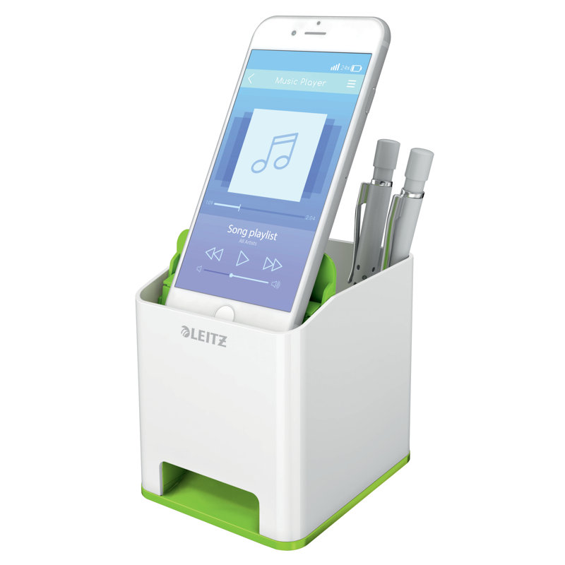 Plastic Pen Holder, White/Green