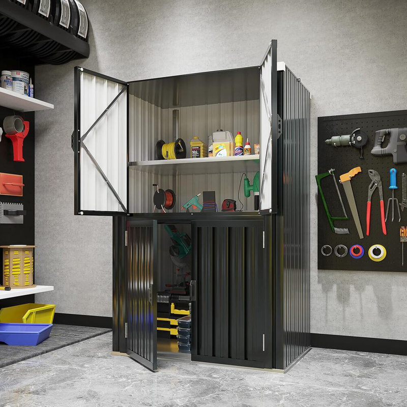Celest Metal Single Storage Cabinet ( 177.8cm H x 117.85cm W x 75.94cm D), Black