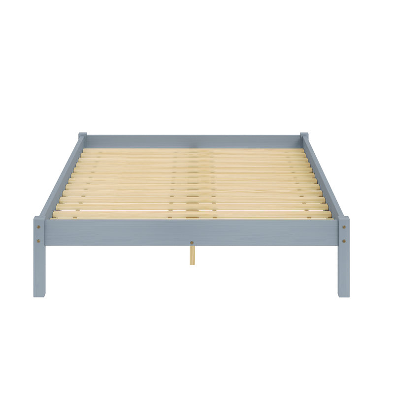 Tilon Solid Wood Modern Platform Bed Frame, Gray, Queen