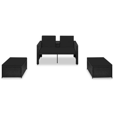Patio Furniture Set Outdoor 2-Seater Sofa with Footrest Poly Rattan