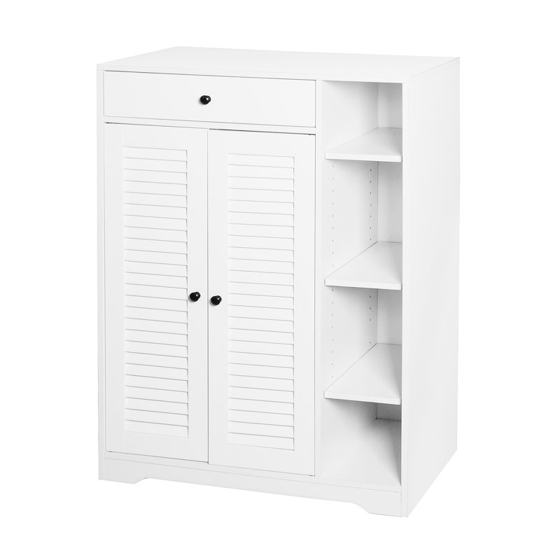 Armoire à chaussures autoportante 2 portes à volets blancs - Tablettes de rangement réglables et modernes et tiroir supérieur pour le vestibule