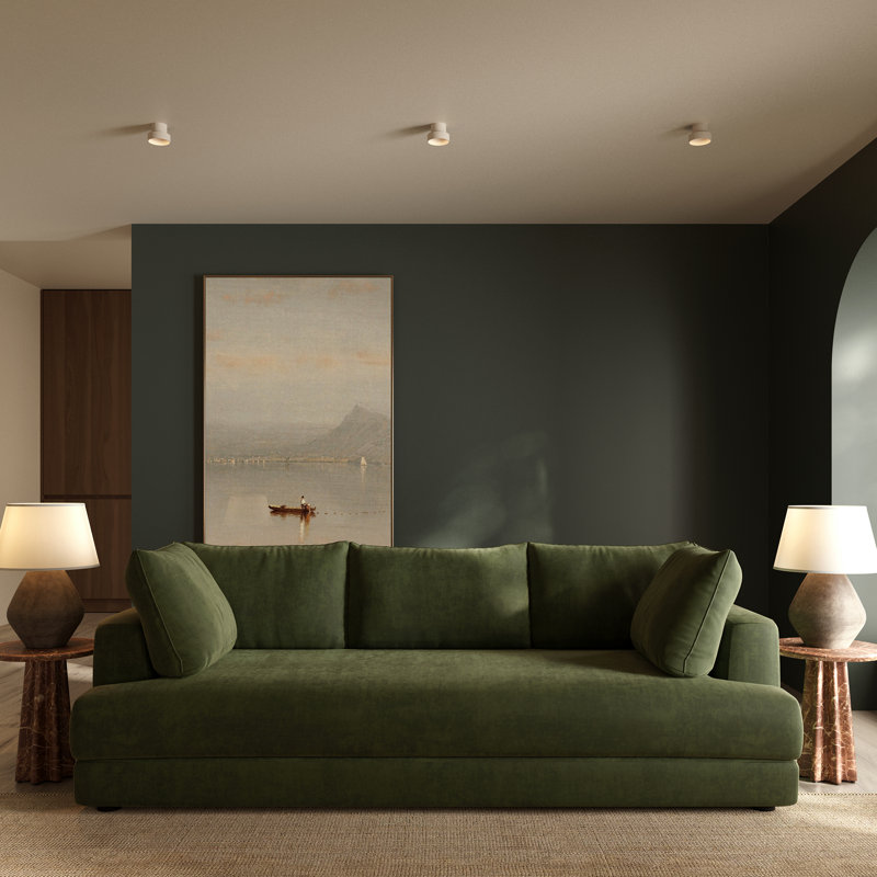 Marcel 99" Chenille Velvet Sofa In Sagano Green, Sagano Green