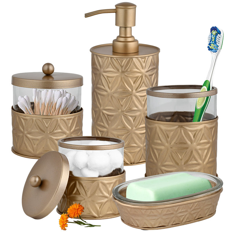 Maleck Bathroom Accessory Set, Brushed Gold