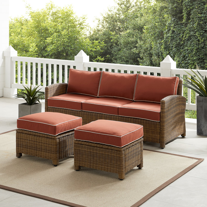 Patio Sofa with Cushions, Brown, Red