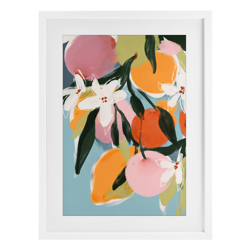 Reproduction sous verre encadrée de fruits fruités, conception par 1x, H 20 po x l 14 po, Cadre blanc côtier