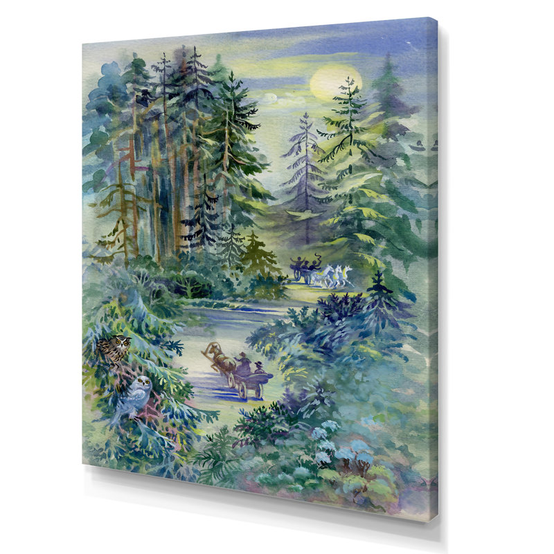 Forêt grunge la nuit - Peinture, H 12 po x l 8 po x P 1 po, Toile tendue
