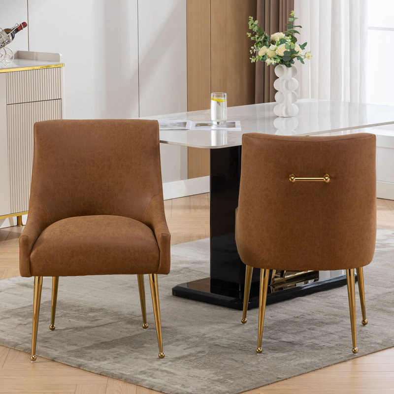 Tymara 19.7'' H Faux Leather Upholstered Side Chair, Brown
