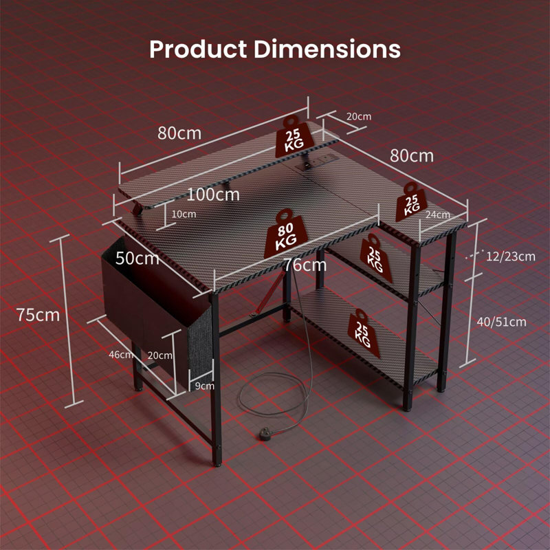 L-Shaped Computer Desk with Built-In Electrical Outlet