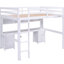 Lit mezzanine double blanc avec garde-corps et tiroirs - aucun sommier nécessaire pour l'installation du plateau de chevet, prises de courant, vaste base de rangement en bois