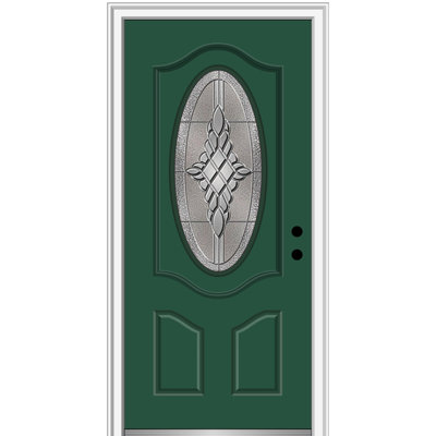 Petite porte d'entrée ovale de luxe à 2 panneaux en fibre de verre Grace sur les deux côtés avec cadre 4-9 / 16 po