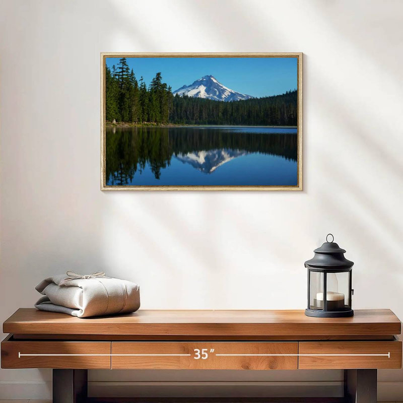 Mount Hood Reflection, 13" X 9", Floating Frame Natural Wood