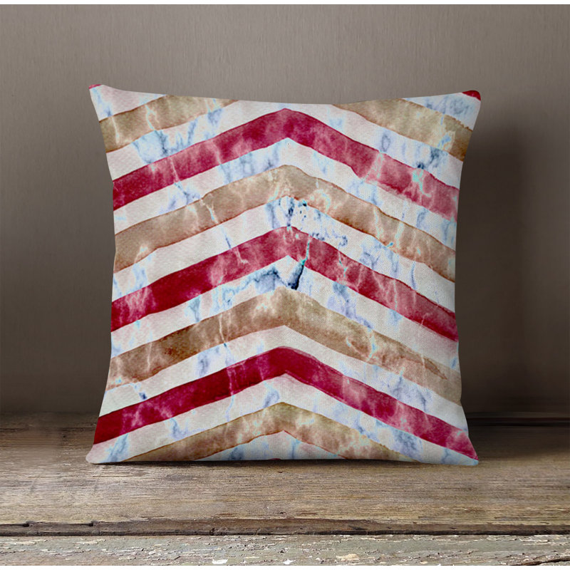 Throw Pillow With Insert, 16"H x 16"W, Brown/Pink Chevron 1