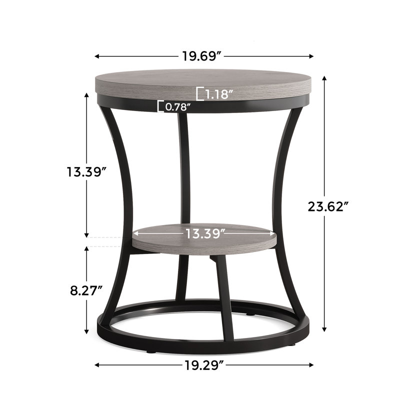 Table de bout Kaarina, table d'appoint ronde (ensemble de 2), Gris, Noir