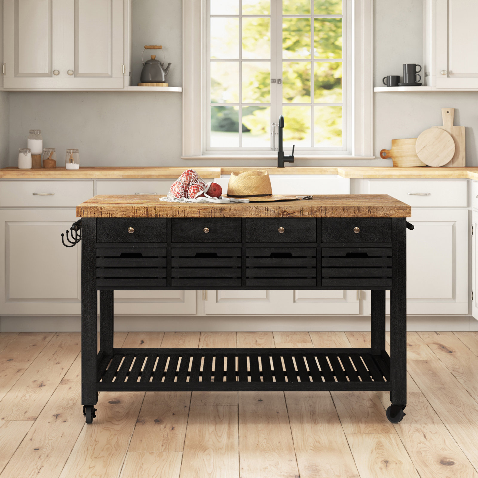 Glenwood Solid Wood Kitchen Island, Black