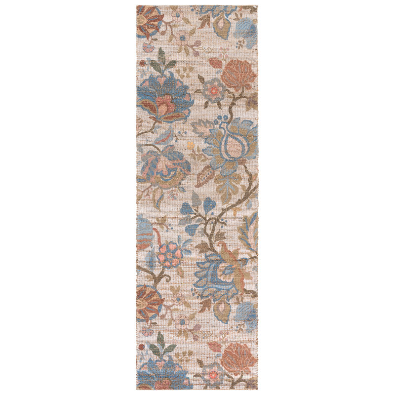 Saffron 409 Hand Woven Performance Floral Rug, Runner 2'3" x 8'