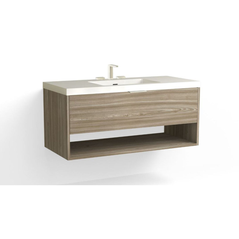 Modo 48" W Wall Mounted Single Bathroom Vanity, Glossy White/8" Widespread, Polished Nickel, Nocino