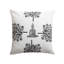 Coussin décoratif en coton 18 x 18, Bouddha méditant, imprimé arbre, blanc, noir