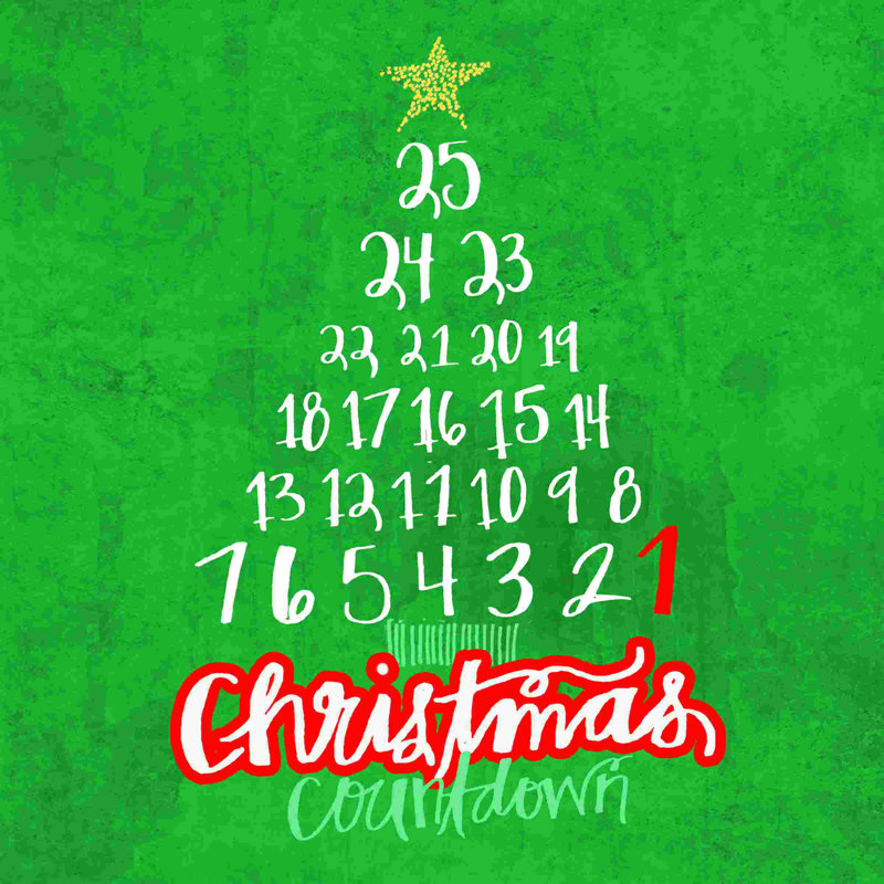 «Christmas Countdown Tree», art textuel sur toile tendue, H 12 po x l 12 po