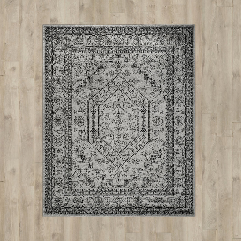 Stromsburg Oriental Area Rug, Silver/Black, Rectangle 155 x 229 cm