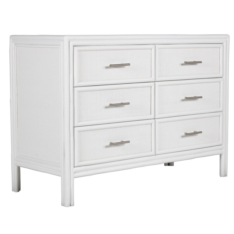 Aruba 6 - Drawer Dresser, White/Brushed Nickel