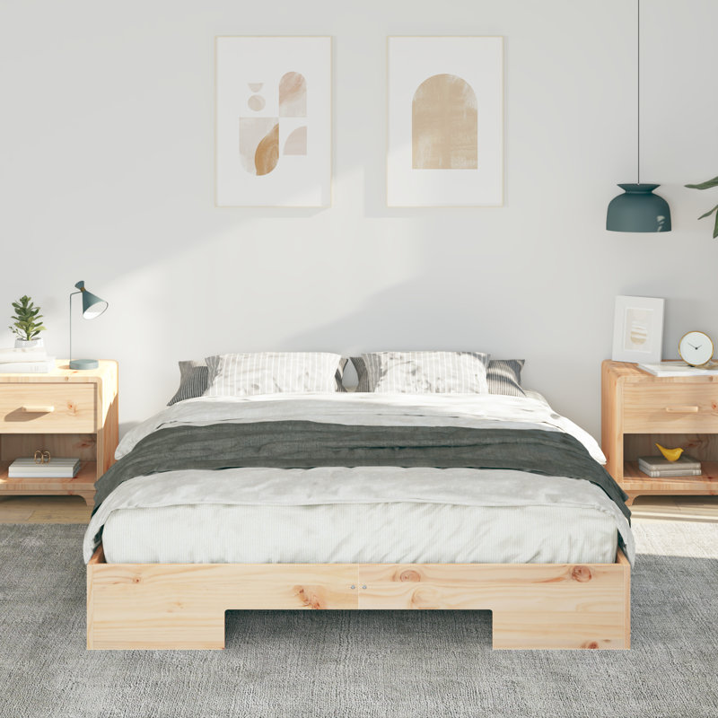 Floor Bed Frame With Storage Solid Pine Wood, Kingsize (5'), Natural