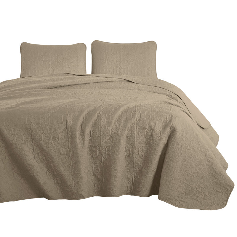 Luca 3-Piece Lightweight Microfiber Oversized Bedspread Set, King Coverlet/Bedspread + 2 King Shams, Taupe