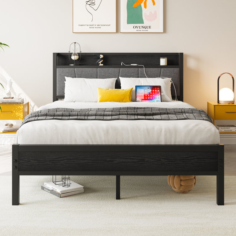 Lit plateforme avec rangement Ruoxi, Double, Noir