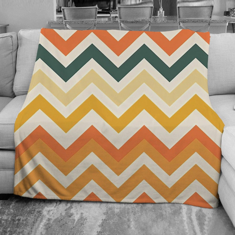 Chevron Fleece Blanket, 51" W x 60" L, Navy/Yellow