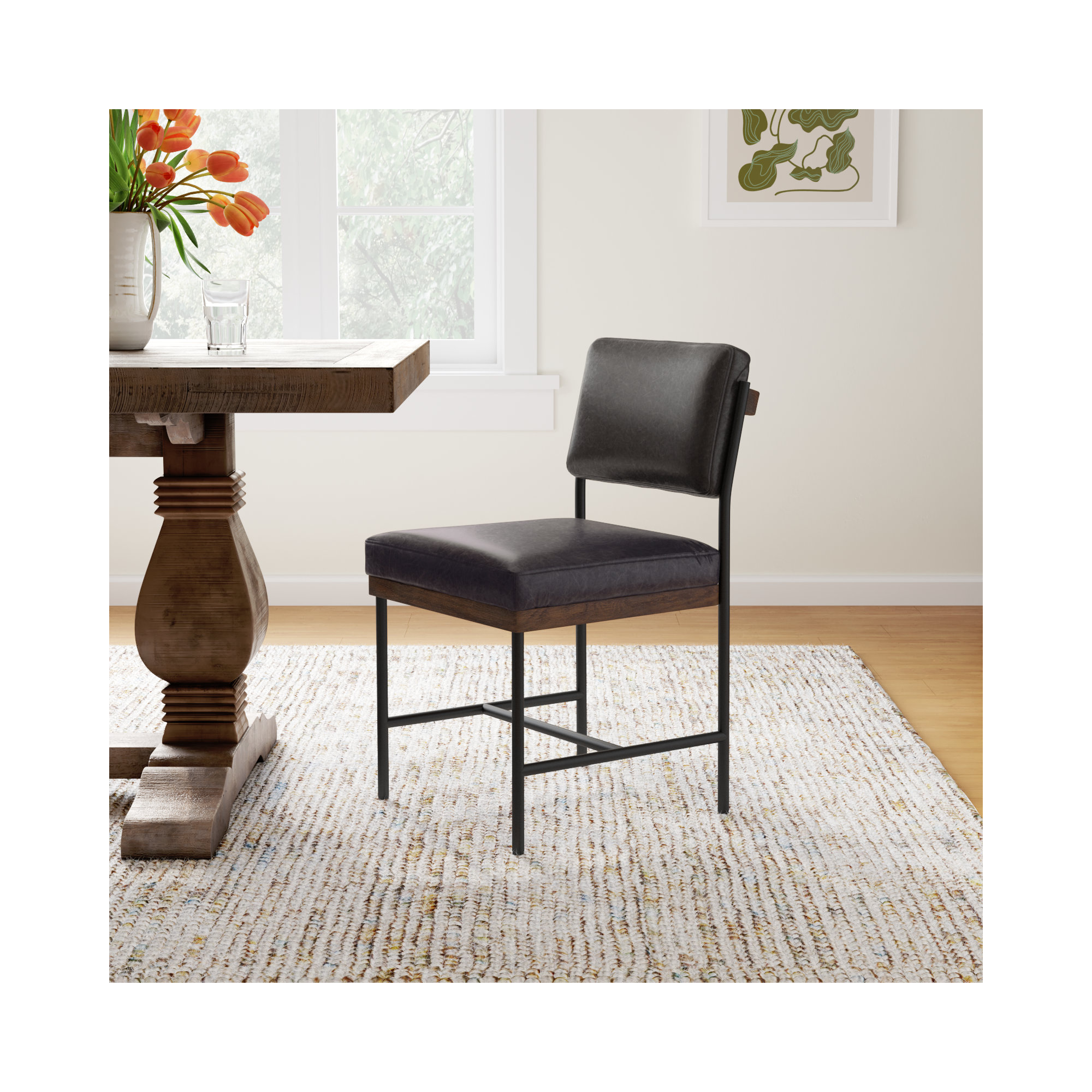 Popovich Leather Dining Chair, Black