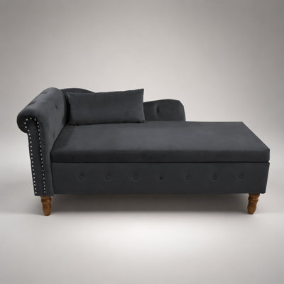 Luxurious Velvet Chaise Lounge with Storage & Pillow, Classic Chesterfield Style for Bedroom and Living Room